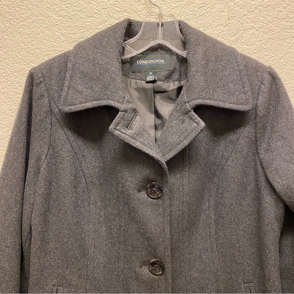 LONDON FOG 3-Button Wool Blend Lined Pea Coat Charcoal Gray Petite Large - Picture 4 of 7